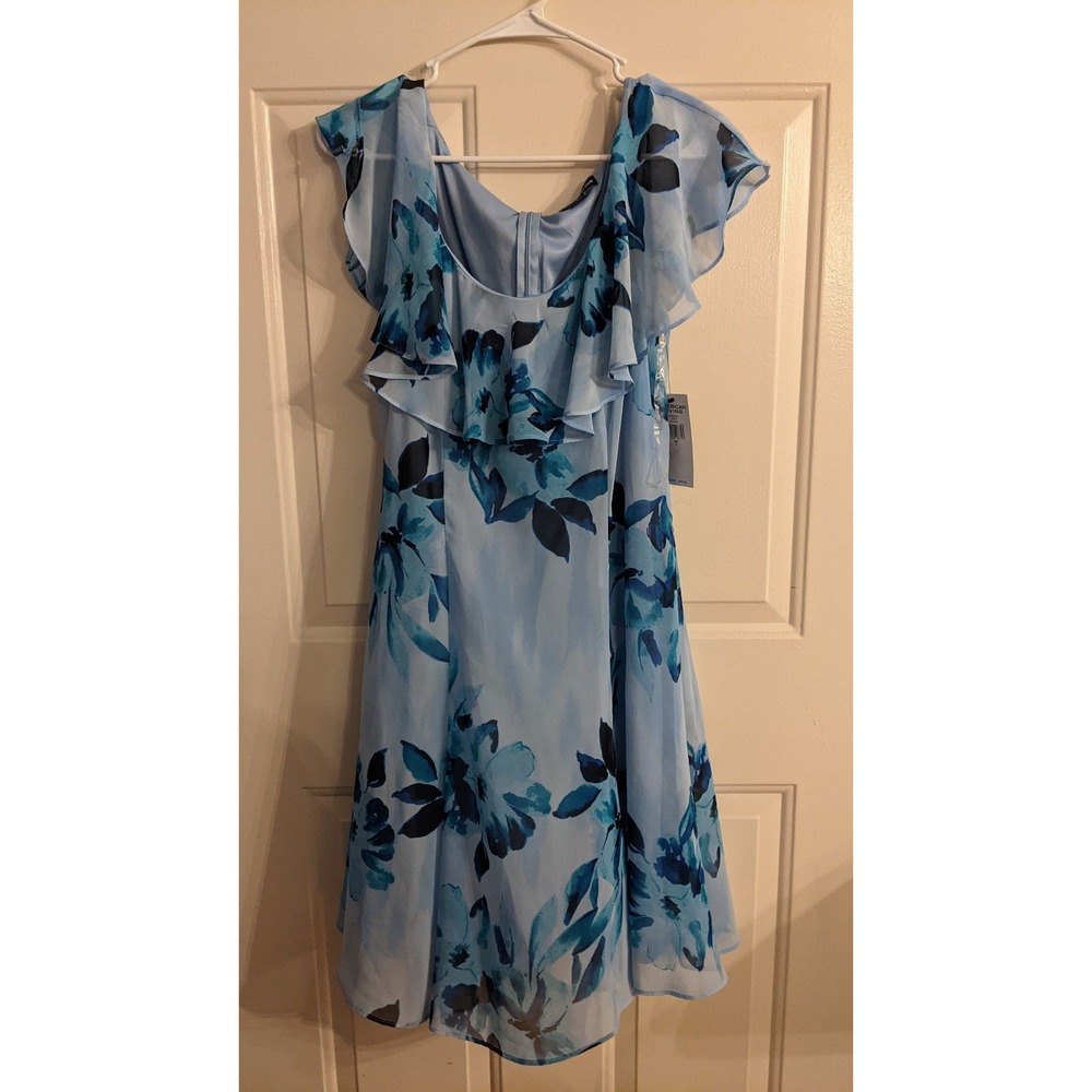 American Living Dress Floral Ruffle Blue, Size 8, Back Zip 90s y2k Flowy